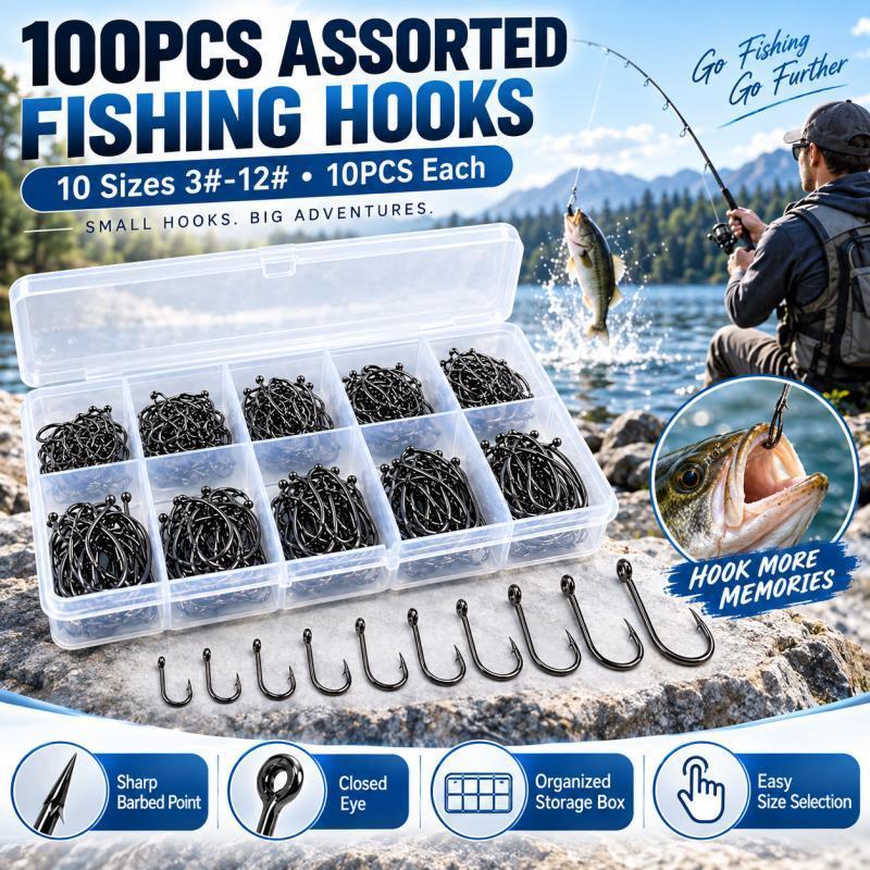 Fishing Hook Assortment - Conjunto de 100 anzóis de pesca