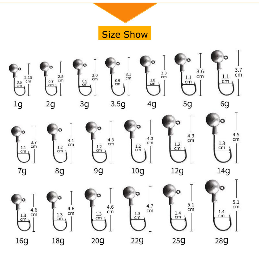Anzol Jig Head de 1g, 2g, 3g,  - Fishing Hook Size avaliação e preço
